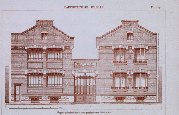 Vue dessinée de la façade de la brasserie Bouchoule