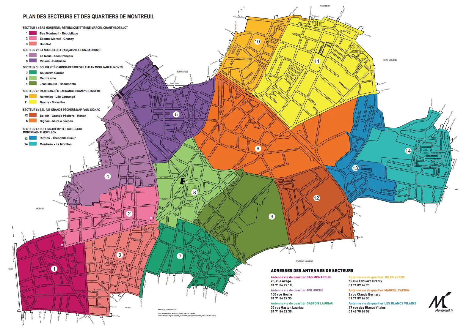la carte de la ville de montreuil