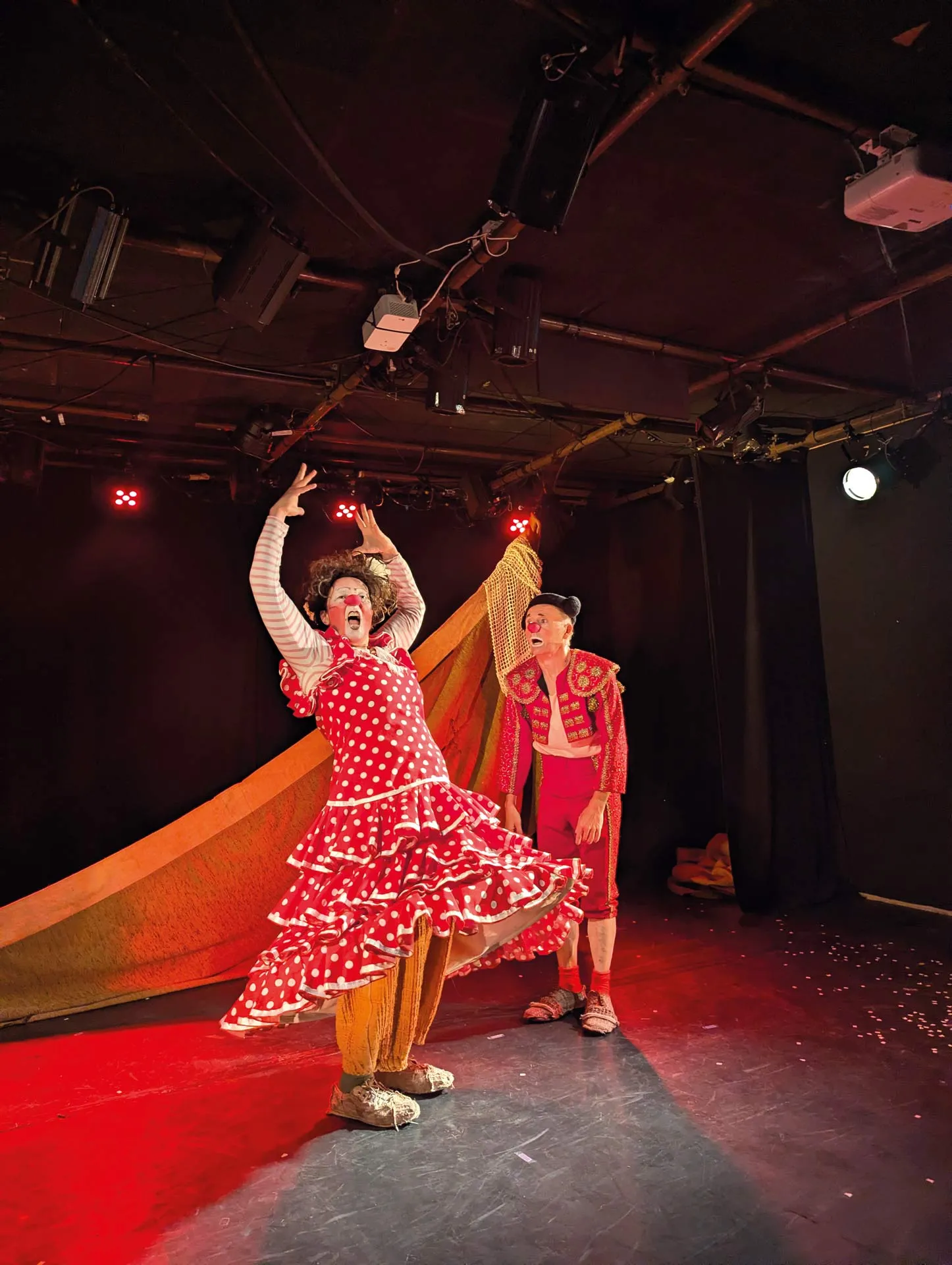 Deux clowns sur scène.